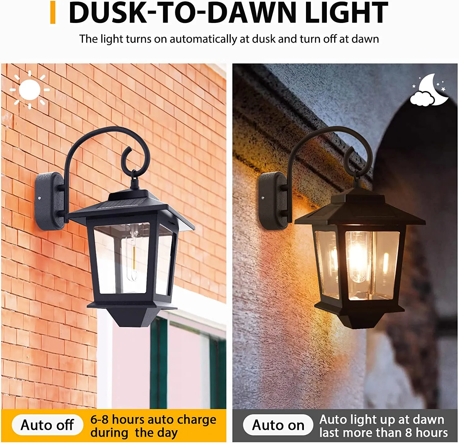 PASAMIC 2 Pack Solar Lanterns Outdoor Waterproof, Hanging Solar Lights Outdoor, Dusk to Dawn Led Solar Wall Sconce ,Anti-Rust Waterproof Wall Lanterns Aluminum for Patio Porch Yard Garage, Warm White 20 Lumen
