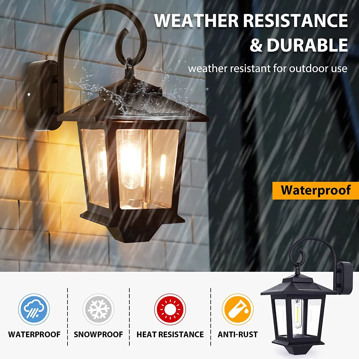 PASAMIC 2 Pack Solar Lanterns Outdoor Waterproof, Hanging Solar Lights Outdoor, Dusk to Dawn Led Solar Wall Sconce ,Anti-Rust Waterproof Wall Lanterns Aluminum for Patio Porch Yard Garage, Warm White 20 Lumen