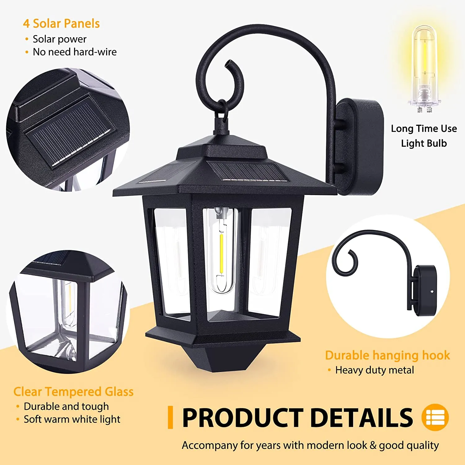 PASAMIC 2 Pack Solar Lanterns Outdoor Waterproof, Hanging Solar Lights Outdoor, Dusk to Dawn Led Solar Wall Sconce ,Anti-Rust Waterproof Wall Lanterns Aluminum for Patio Porch Yard Garage, Warm White 20 Lumen