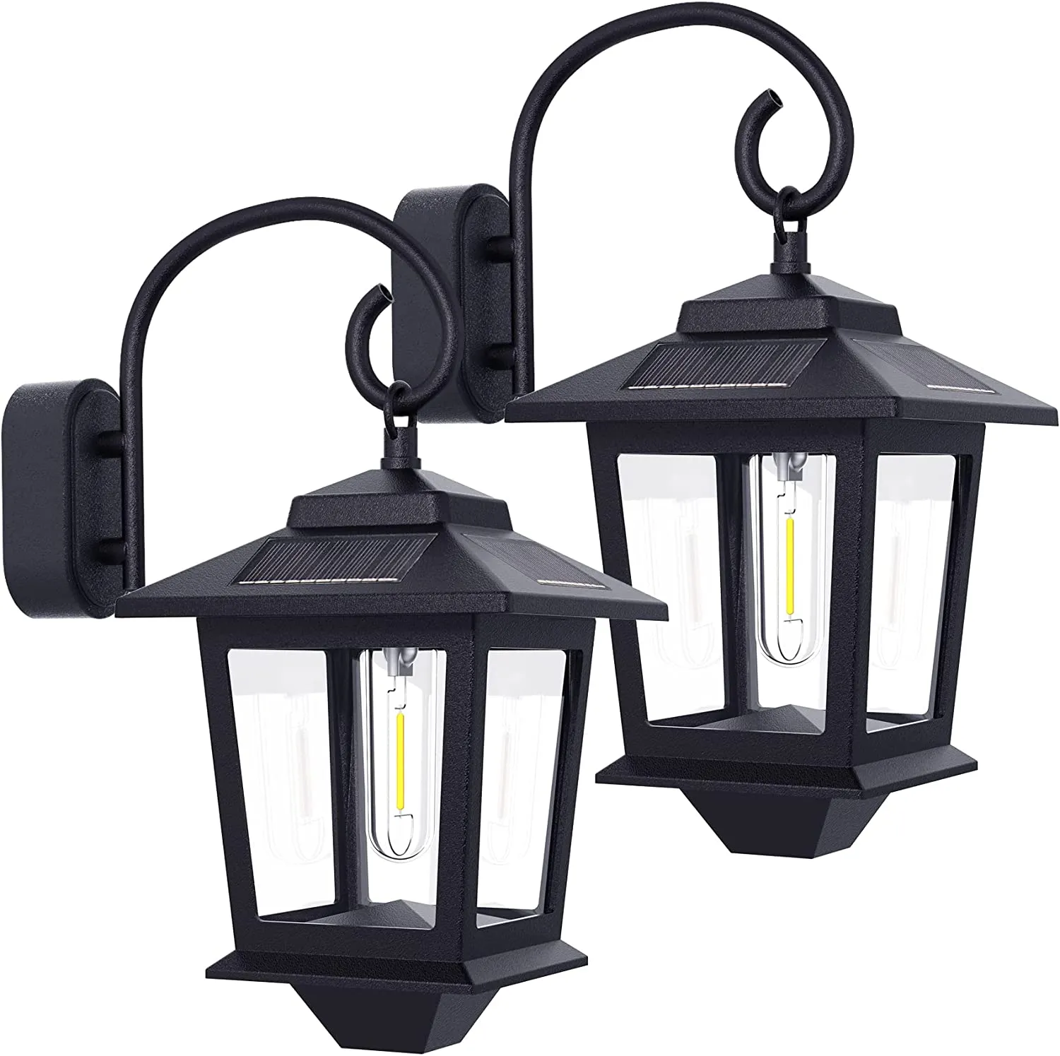 PASAMIC 2 Pack Solar Lanterns Outdoor Waterproof, Hanging Solar Lights Outdoor, Dusk to Dawn Led Solar Wall Sconce ,Anti-Rust Waterproof Wall Lanterns Aluminum for Patio Porch Yard Garage, Warm White 20 Lumen
