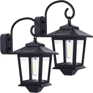 PASAMIC 2 Pack Solar Lanterns Outdoor Waterproof, Hanging Solar Lights Outdoor, Dusk to Dawn Led Solar Wall Sconce ,Anti-Rust Waterproof Wall Lanterns Aluminum for Patio Porch Yard Garage, Warm White 20 Lumen