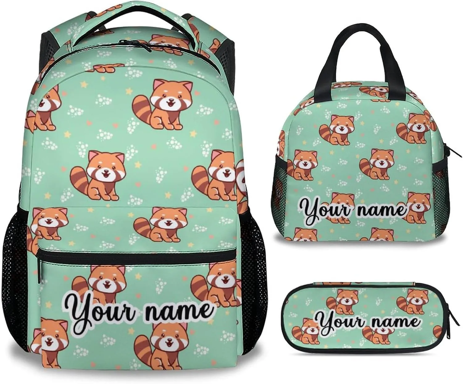 Personalized Red Panda Backpack with Lunch Box and Pencil Case for Girls Boys, 16 Inch School Bookbag with Adjustable Straps, Travel Bag Durable, Lightweight, Large Capacity