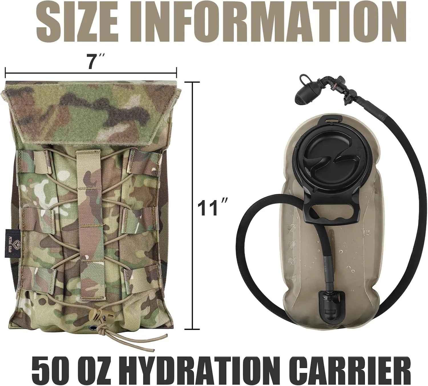 PETAC GEAR 1.5L / 3L Tactical Hydration Pack，Molle Carrier Pouch for 50 oz /100 oz Hydration Bladder Daypack Water Backpack.
