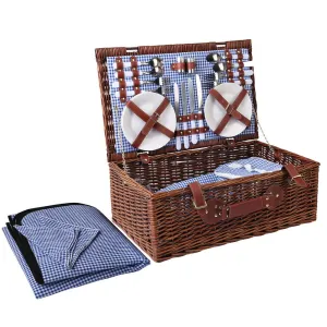 Picnic Basket 4-Person with Handle Outdoor Insulated Blanket
