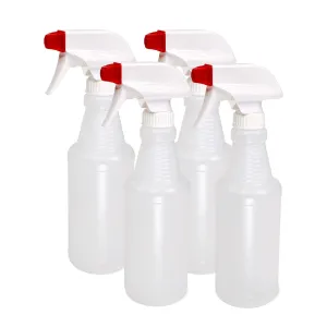 Pinnacle Mercantile Plastic Spray Bottles USA Made 4 Pack 16 Oz Heavy Duty No Leak Empty Refillable Spray Bottle Mist Stream for Cleaning Solutions, Plant, Hair, Bleach, Vinegar, Alcohol Safe