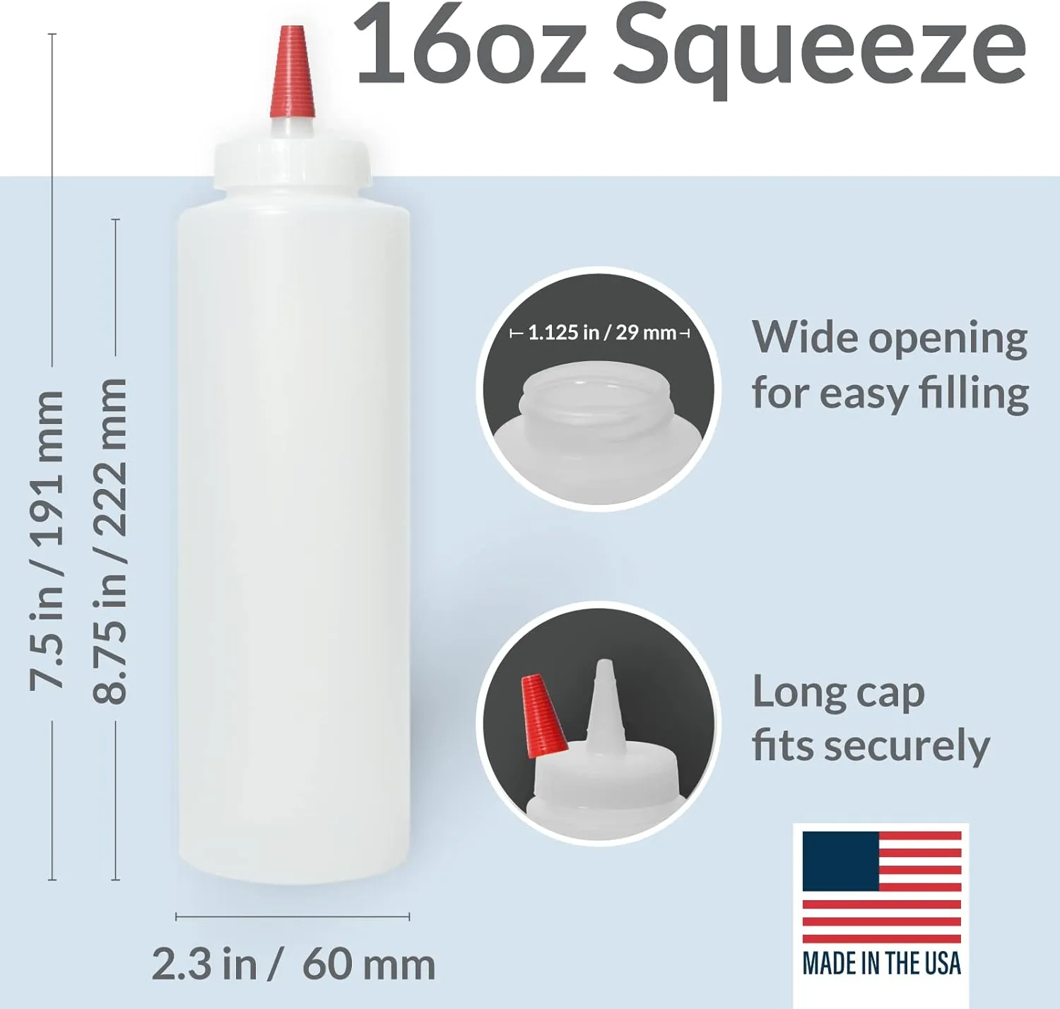 Pinnacle Mercantile Plastic Squeeze Condiment Bottles with Red Tip Cap 16-ounce Set of 204 Wide Mouth