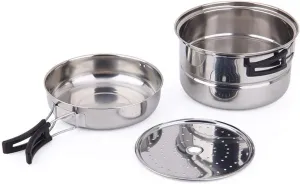 Portable Stainless Steel Camping Cookware Set for Outdoor Picnic Hiking,Multifunctional and Durable, with Folding Handle Design (Silver), Generick5e13hmwrg-10069494