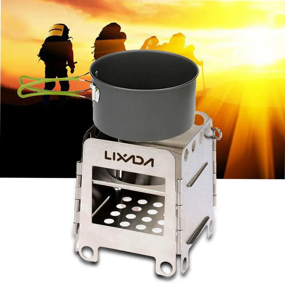 Portable Stainless Steel Lightweight Folding Wood Stove Pocket Stove Outdoor Camping  Backpacking