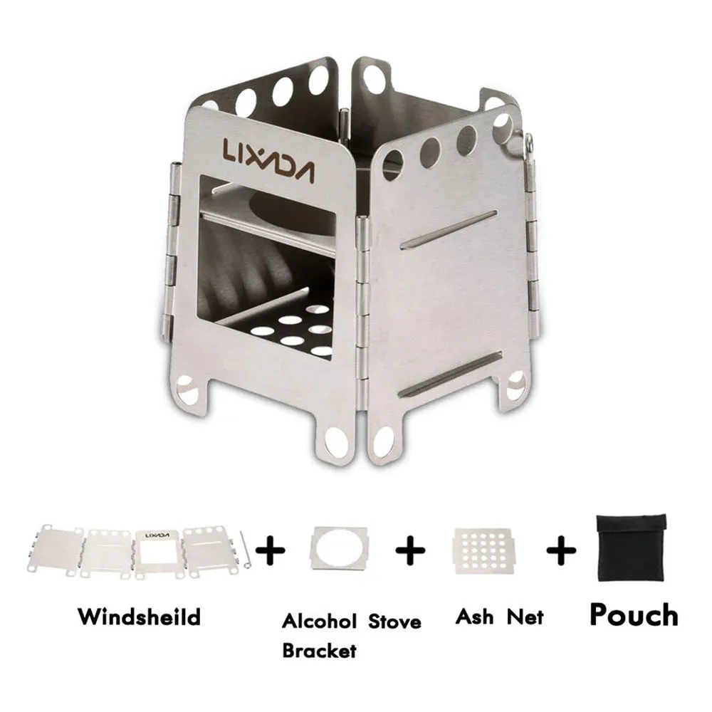 Portable Stainless Steel Lightweight Folding Wood Stove Pocket Stove Outdoor Camping  Backpacking