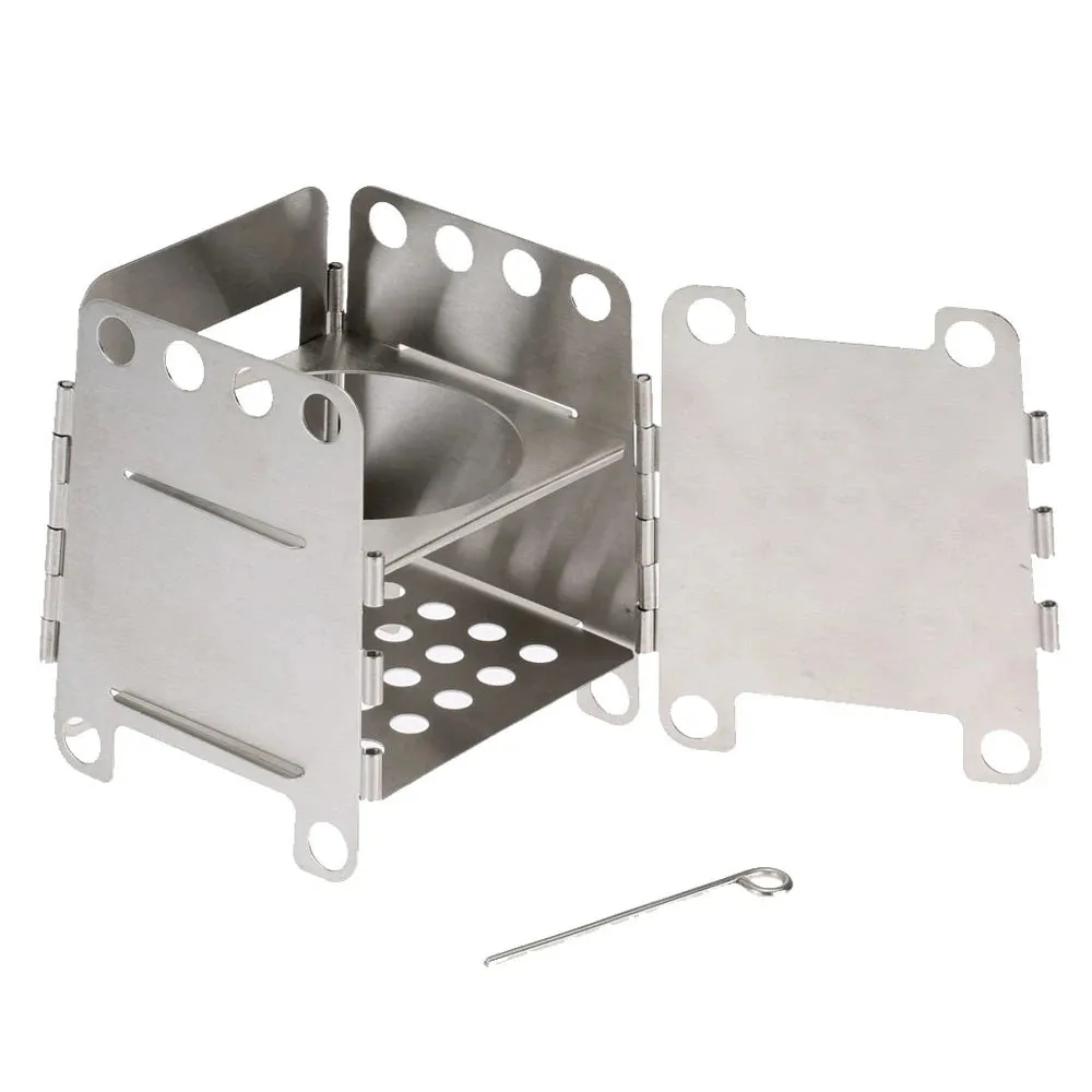 Portable Stainless Steel Lightweight Folding Wood Stove Pocket Stove Outdoor Camping  Backpacking
