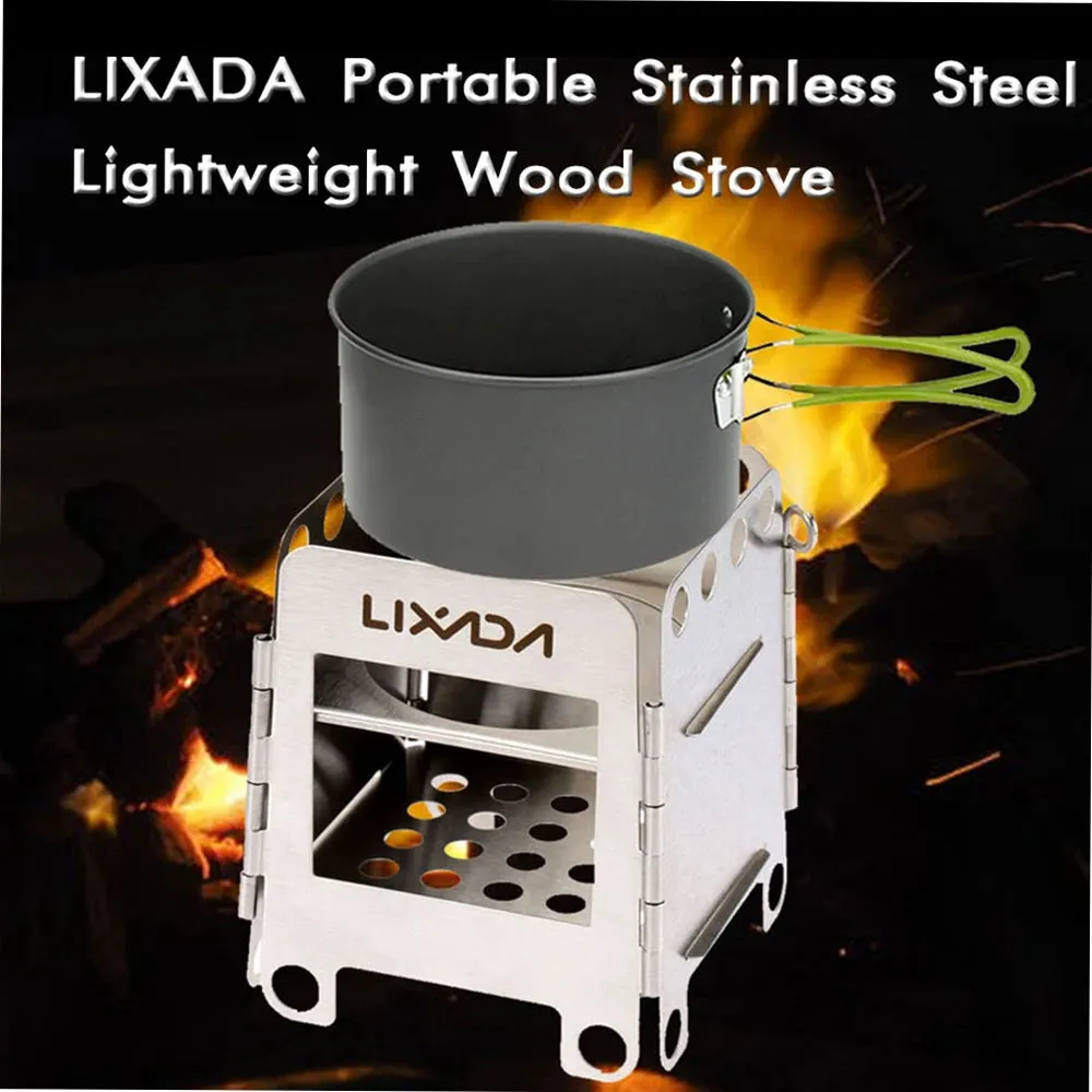 Portable Stainless Steel Lightweight Folding Wood Stove Pocket Stove Outdoor Camping  Backpacking