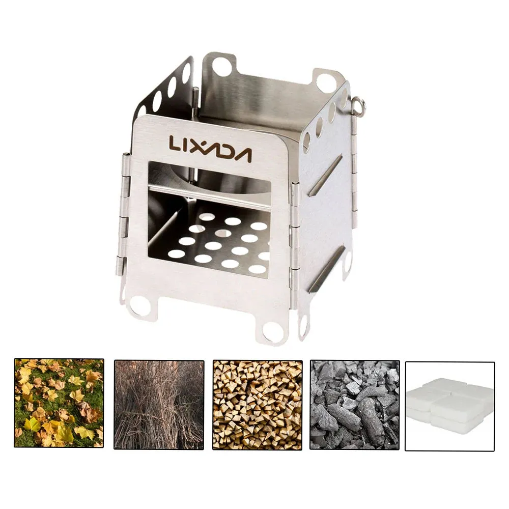 Portable Stainless Steel Lightweight Folding Wood Stove Pocket Stove Outdoor Camping  Backpacking