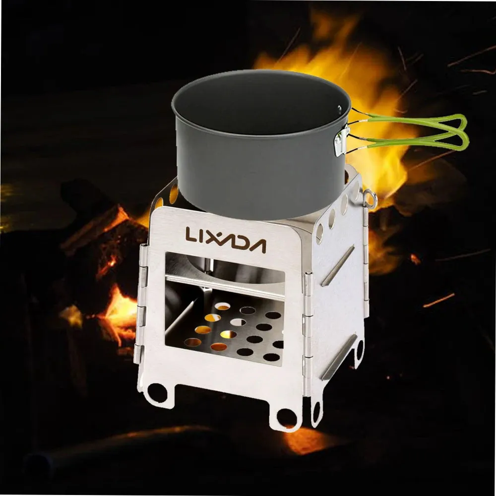 Portable Stainless Steel Lightweight Folding Wood Stove Pocket Stove Outdoor Camping  Backpacking