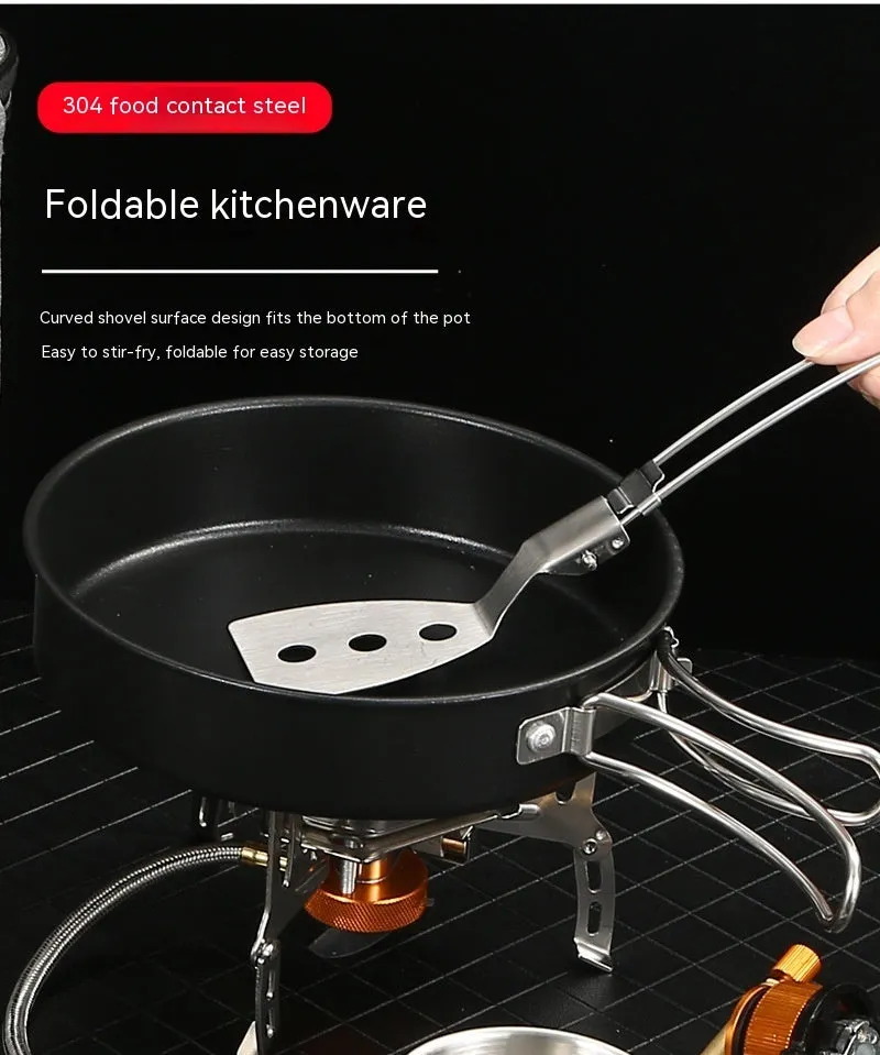 Portable Stainless Steel Outdoor Cookware Set with Windproof Stove