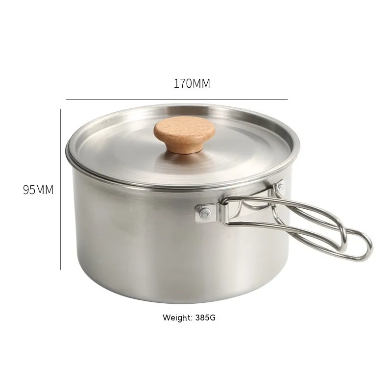 Portable Stainless Steel Outdoor Cookware Set with Windproof Stove