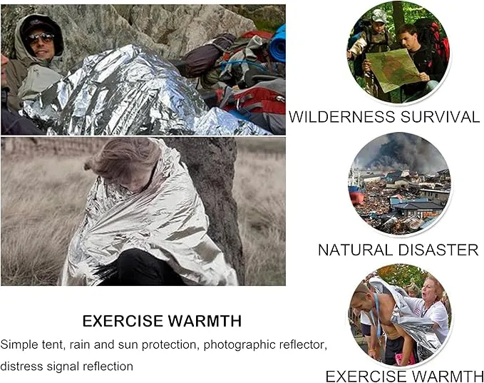 Portable Survival Blanket, Windproof Warmth Outdoor Winterization Emergency Blanket for Camping Hiking Traveling