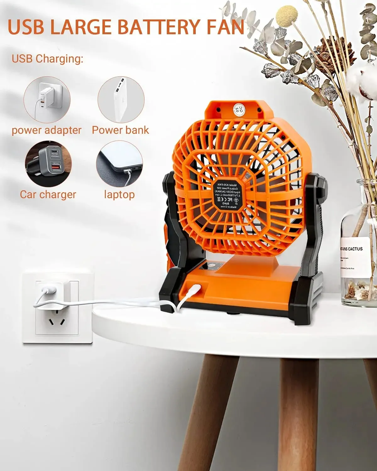 Portable USB Rechargeable Fan with LED Lantern - 6 to 25 Hrs Runtime, Adjustable Speed for Camping and Tent Use