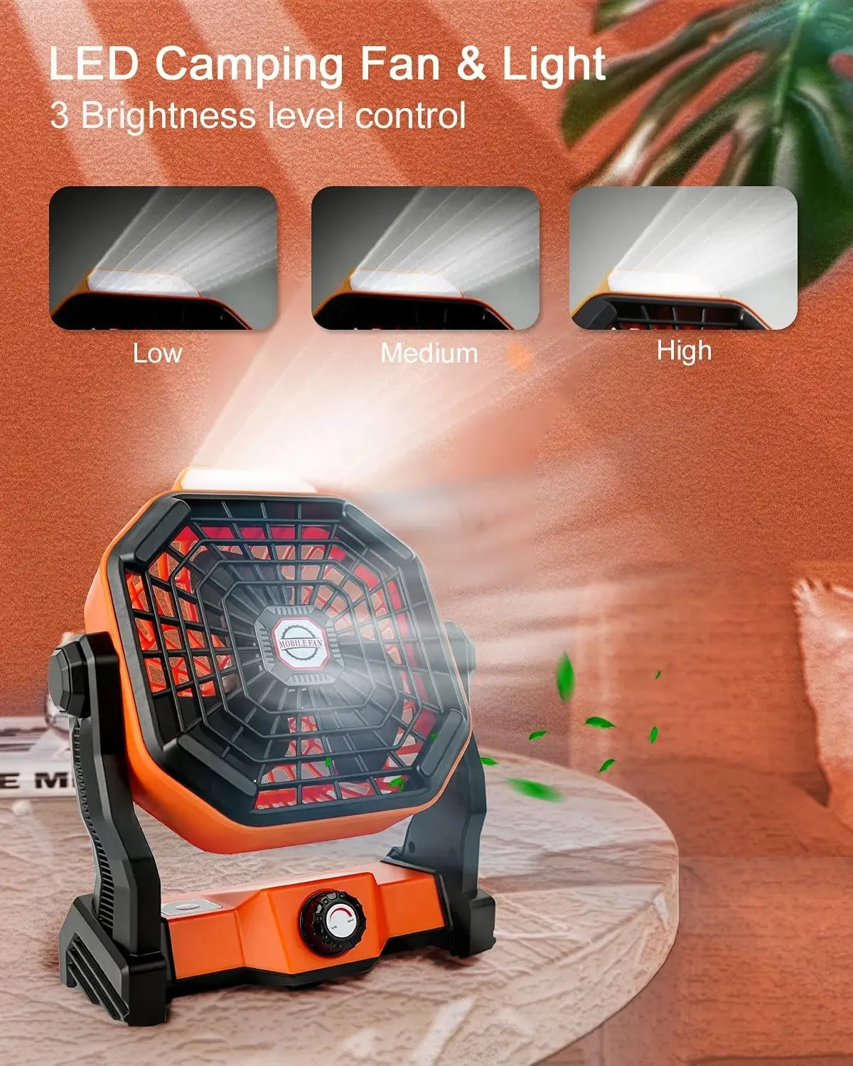 Portable USB Rechargeable Fan with LED Lantern - 6 to 25 Hrs Runtime, Adjustable Speed for Camping and Tent Use