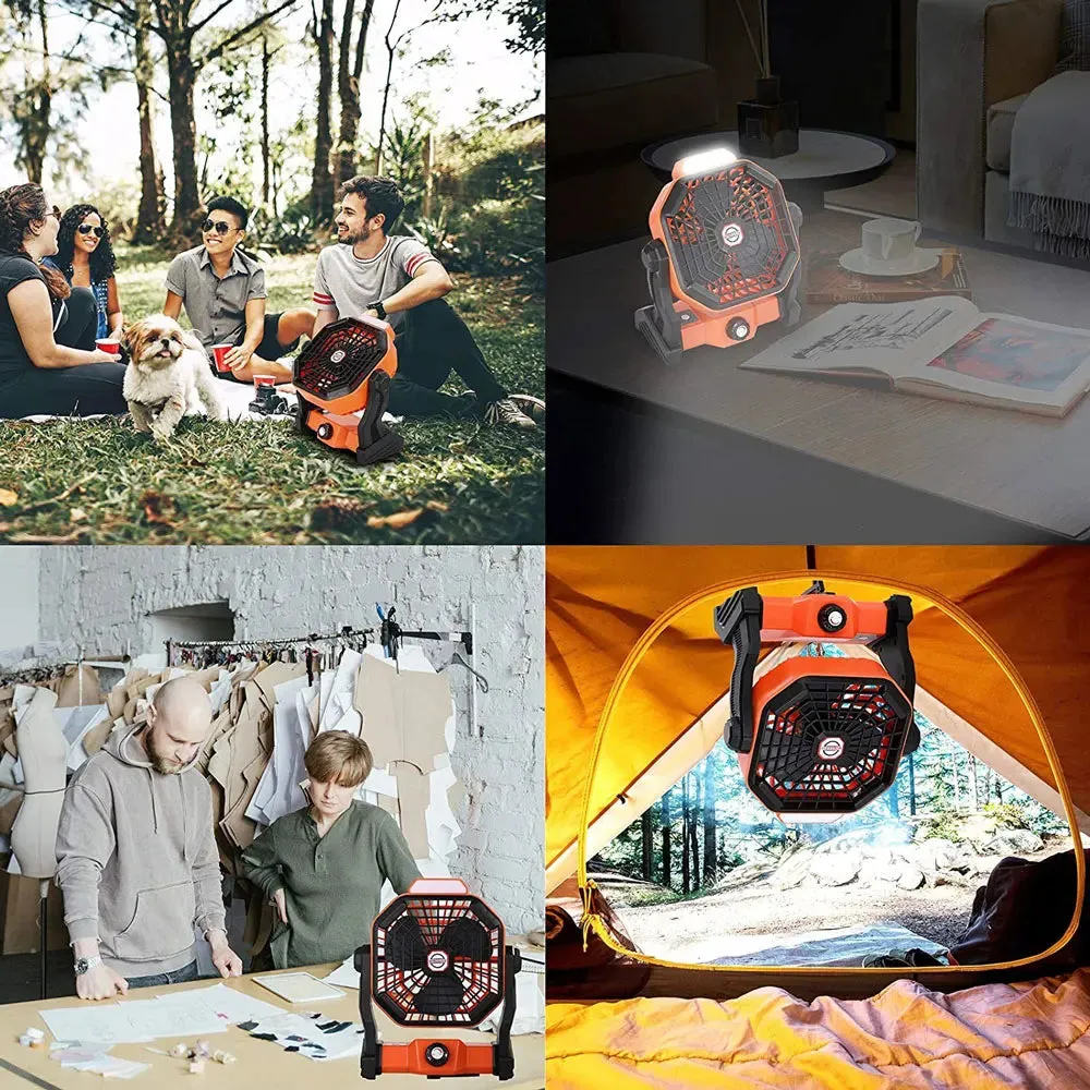 Portable USB Rechargeable Fan with LED Lantern - 6 to 25 Hrs Runtime, Adjustable Speed for Camping and Tent Use