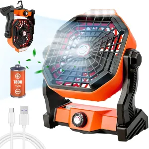 Portable USB Rechargeable Fan with LED Lantern - 6 to 25 Hrs Runtime, Adjustable Speed for Camping and Tent Use