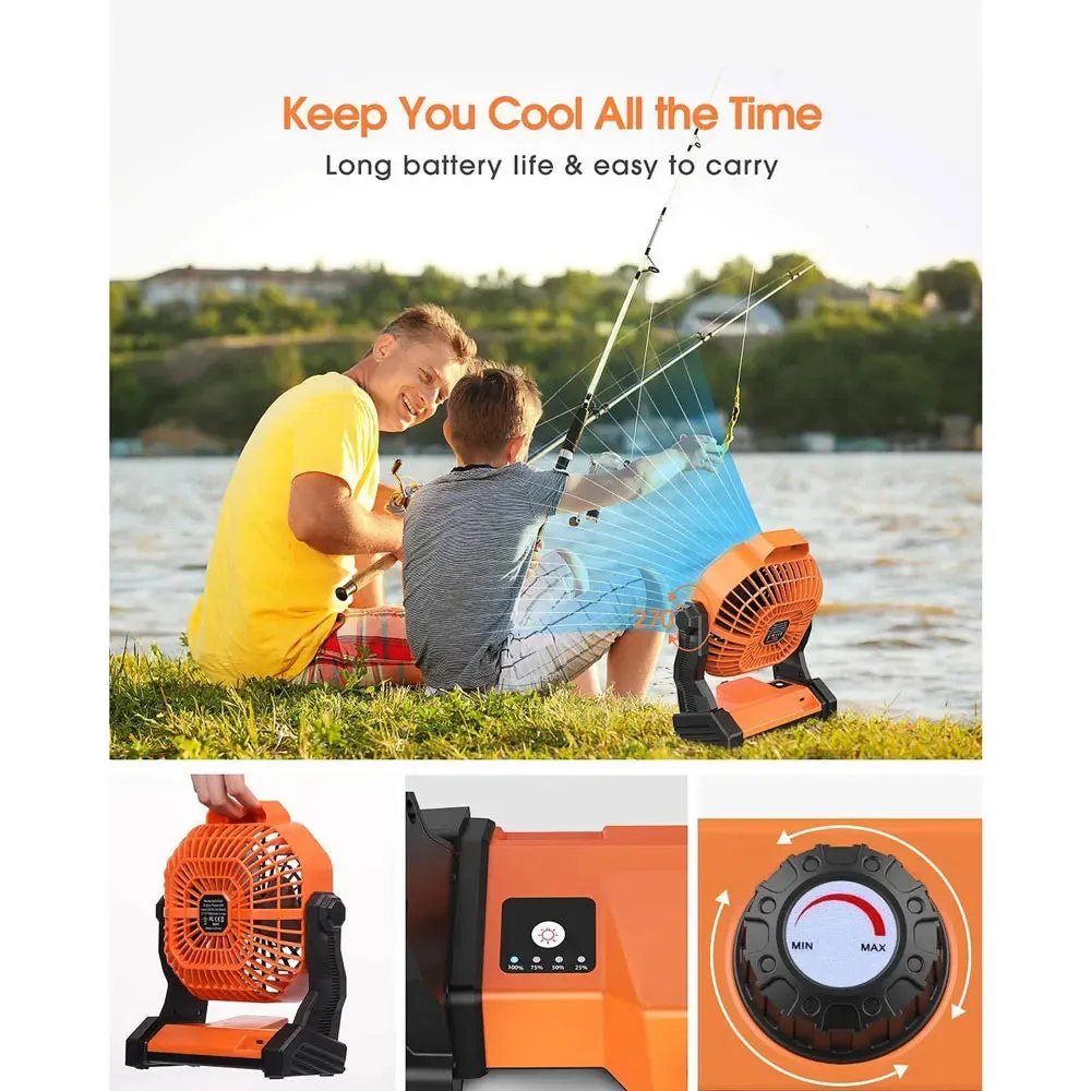 Portable USB Rechargeable Fan with LED Lantern - 6 to 25 Hrs Runtime, Adjustable Speed for Camping and Tent Use