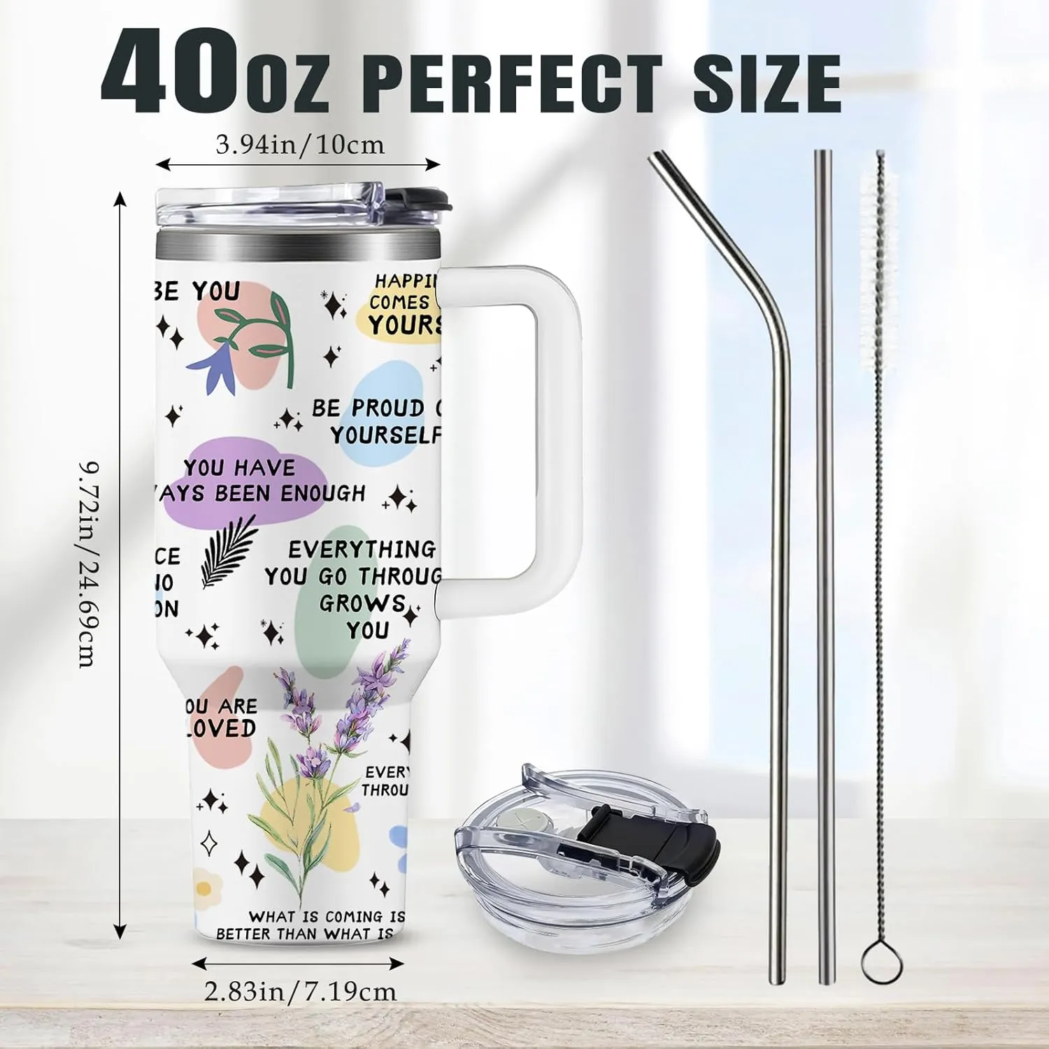 Positive Daily Affirmations Gift 40oz Inspirational Tumbler Cups With Lid And Straw, Encouragement Gifts For Women, Motivational Mental Health Birthday Gifts For Wife Mom Girl & Friend