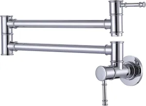 Pot Filler Faucet Chrome, Wall Mount for Kitchen Sink, Brass Over Stove, Folding With Single Hole 2 Handles