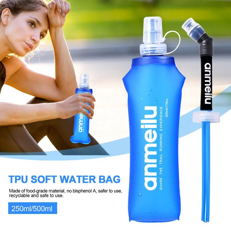 Premium Collapsible Water Bottle – Soft Flask with BPA-Free Straw, Portable Hydration Bladder Pack for Running, Jogging, Cycling, Hiking, 250ml/500ml Size