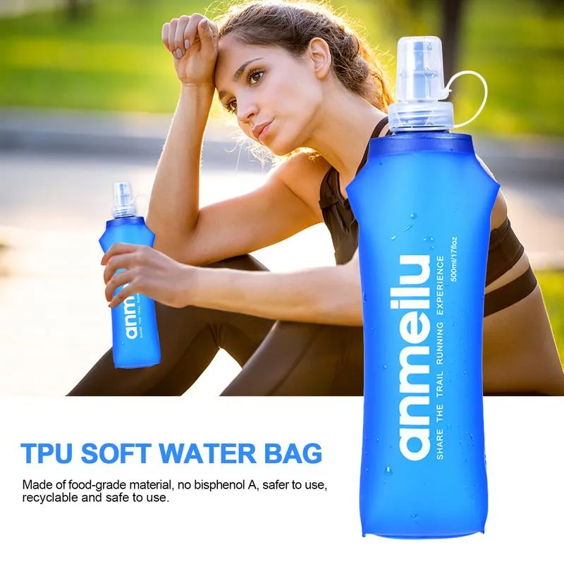 Premium Collapsible Water Bottle – Soft Flask with BPA-Free Straw, Portable Hydration Bladder Pack for Running, Jogging, Cycling, Hiking, 250ml/500ml Size