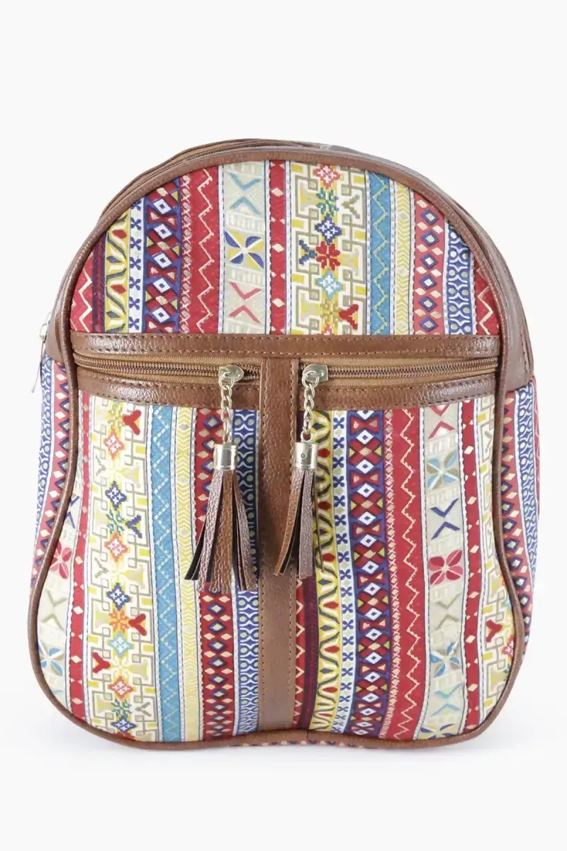 Printed Casual Shoulder Backpack for Girls - Red