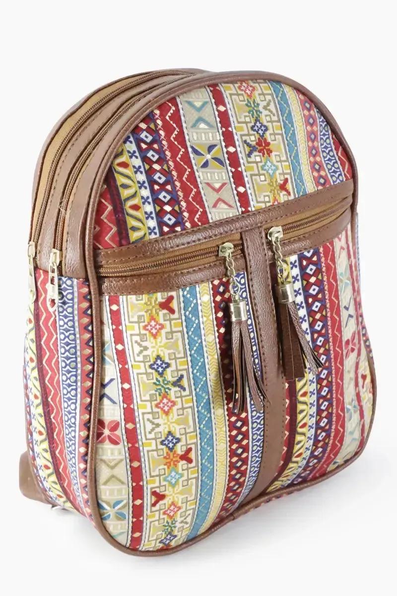 Printed Casual Shoulder Backpack for Girls - Red