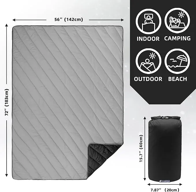 Puffy Blanket - Extra Light and Fluffy Warm Camping Blanket, Perfect for Camping and Backpacking, Compact, Insulated, Packable, Down - Alternative Camp Blankets for Outdoor & Indoor