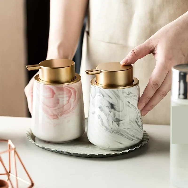 Pump Bottle Dispenser,Lotion Pump Bottles,Ceramic Foaming Bottle Refill Bottle Hand Soap Shampoo Shower Gel Home Bottle Hotel Bathroom Press Bottle Liquid Soap Dispenser(Gray)