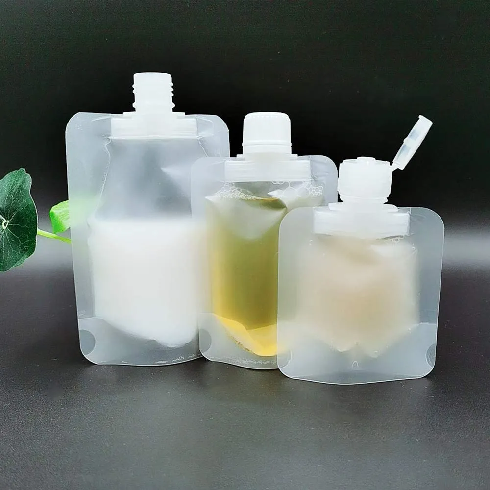 QQ Studio 50 Translucent Plastic Bottle Bags with Flip Open Cap and Stand Up Gusset for Skin Care Products and Hand Cleaning Solution (9x13cm | 3.38oz, Matte Frosted)