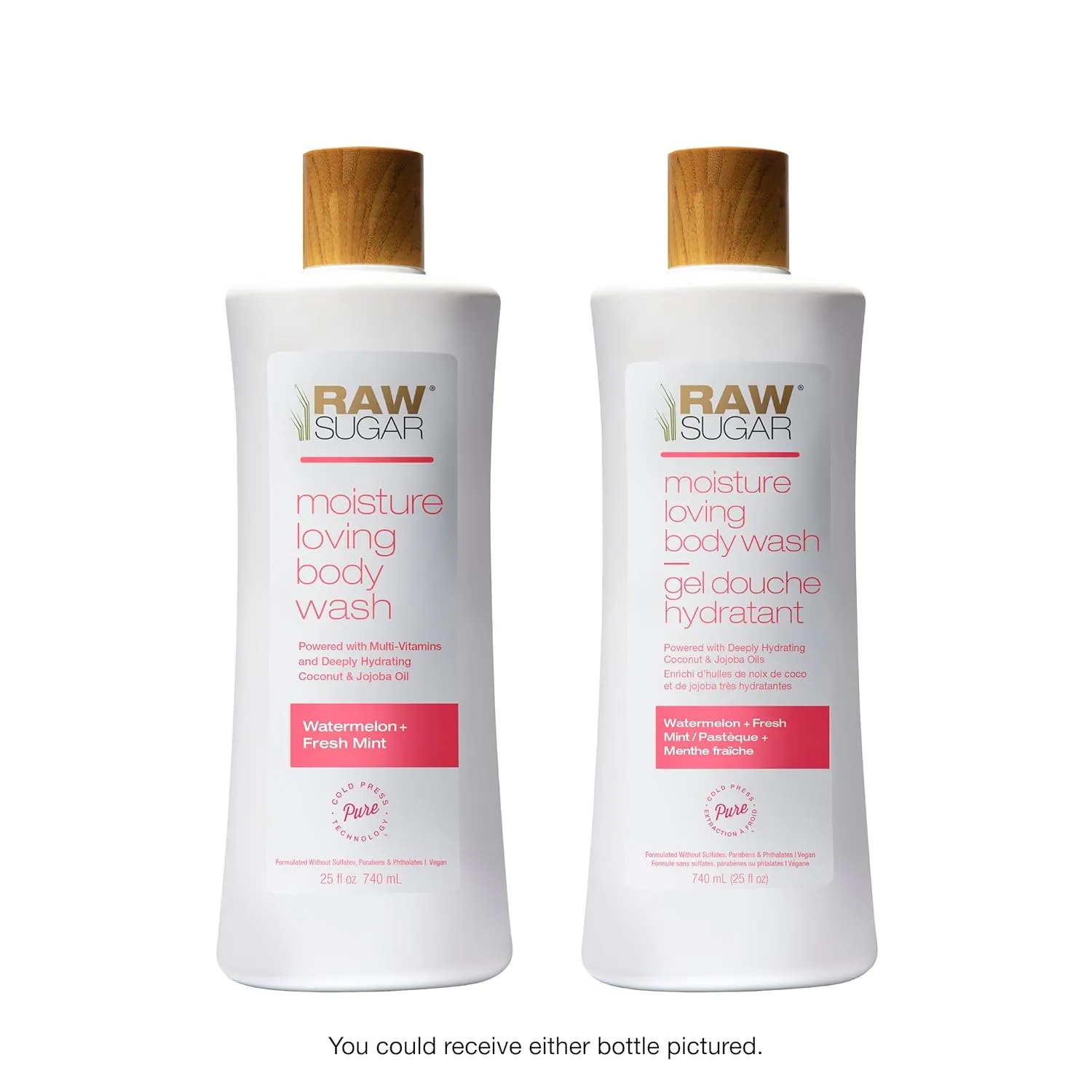 RAW SUGAR Moisture Loving Body Wash - Watermelon   Fresh Mint, Moisturizing & Refreshing Bath & Shower Gel, Sulfate-Free, Paraben-Free & Vegan (Pack of 3)