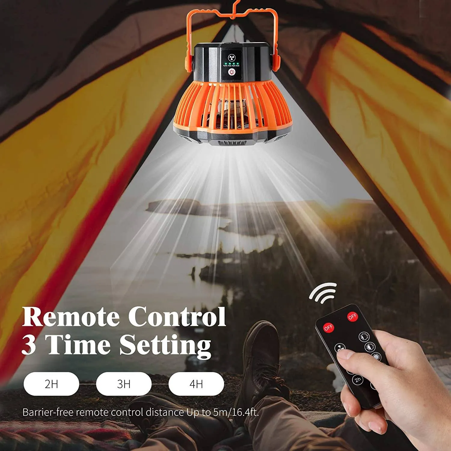 Rechargeable Camping Fan with LED Lantern with IR Remote