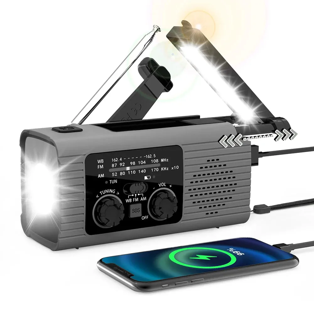 Rechargeable Emergency Light with Radio Function - Solar Charging, Flash LED, Strong Flashlight for Outdoor Emergencies
