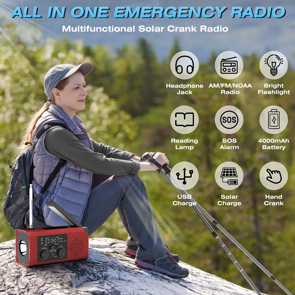 Rechargeable Emergency Light with Radio Function - Solar Charging, Flash LED, Strong Flashlight for Outdoor Emergencies