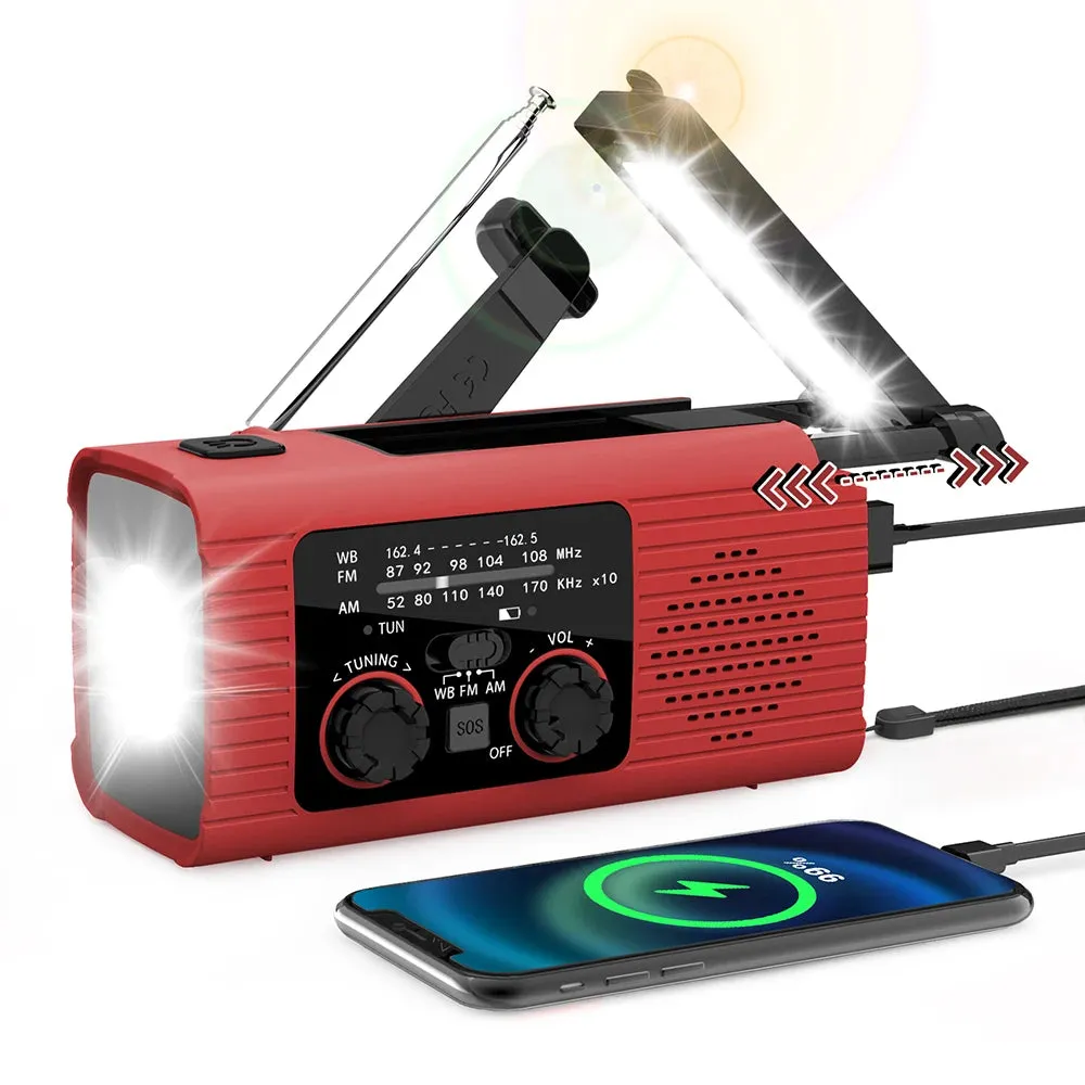 Rechargeable Emergency Light with Radio Function - Solar Charging, Flash LED, Strong Flashlight for Outdoor Emergencies