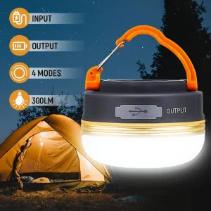 Rechargeable LED Camping Lantern with Magnet Base - Portable Tent Light with 300LM Brightness and 4 Light Modes - Perfect for Camping, Hiking, Fishing, and Outdoor Emergencies