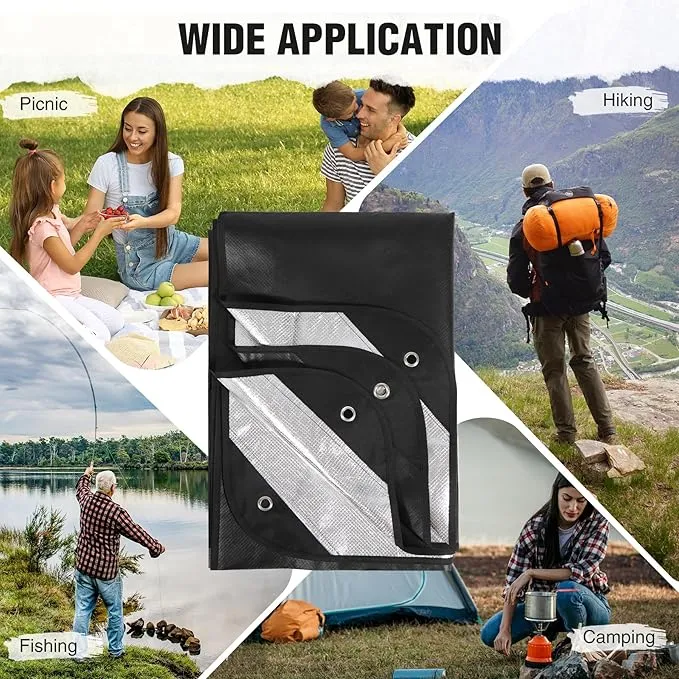 RedSwing 4 Pack Emergency Blankets, Waterproof Survival Thermal Tarp, Multipurpose Reflective Insulated All Weather Blankets for Camping Hiking, Black