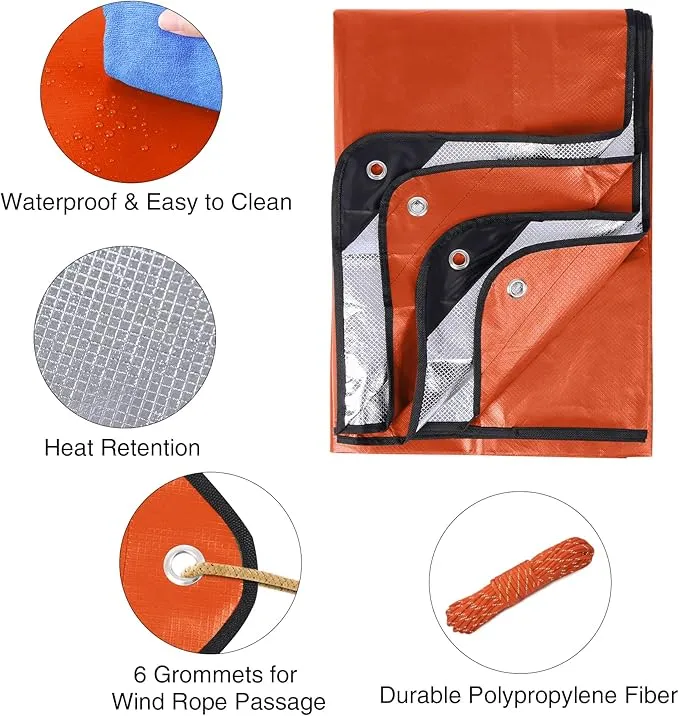 RedSwing 4 Pack Emergency Blankets, Waterproof Survival Thermal Tarp, Multipurpose Reflective Insulated All Weather Blankets for Camping Hiking, Orange