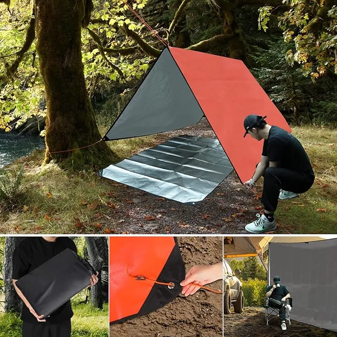 RedSwing 4 Pack Emergency Blankets, Waterproof Survival Thermal Tarp, Multipurpose Reflective Insulated All Weather Blankets for Camping Hiking, Orange