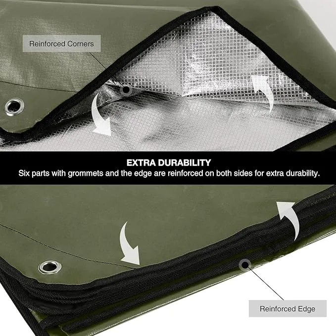 RedSwing 6 Pack Heavy Duty Waterproof Emergency Thermal Tarp, Insulated Survival Blanket for Outdoor Camping, Hiking, and Emergency Shelter, Green