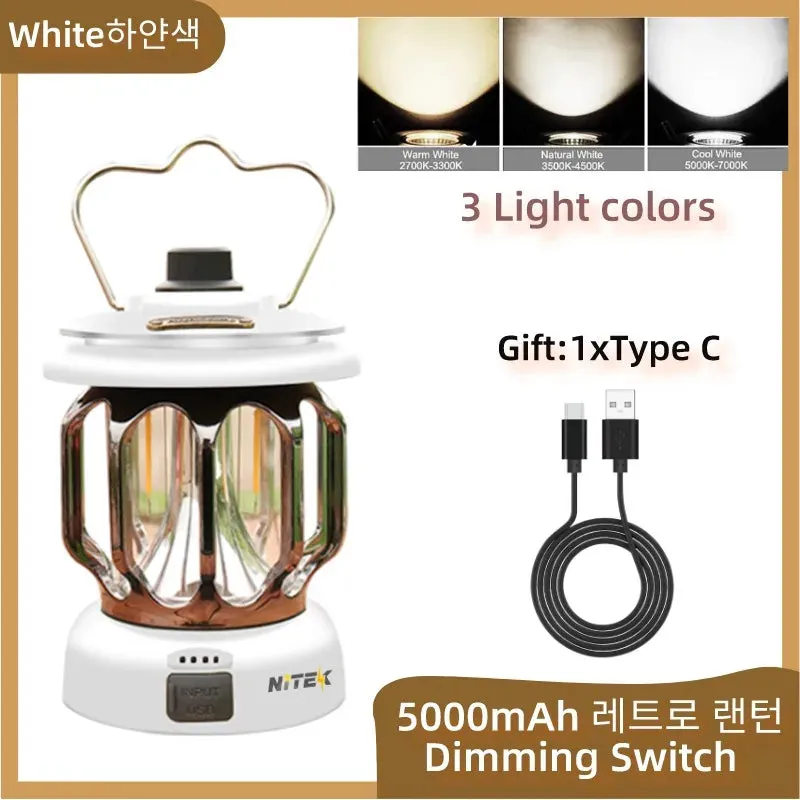Retro Portable Camping Lantern - Rechargeable Dimmable LED Hanging Lamp
