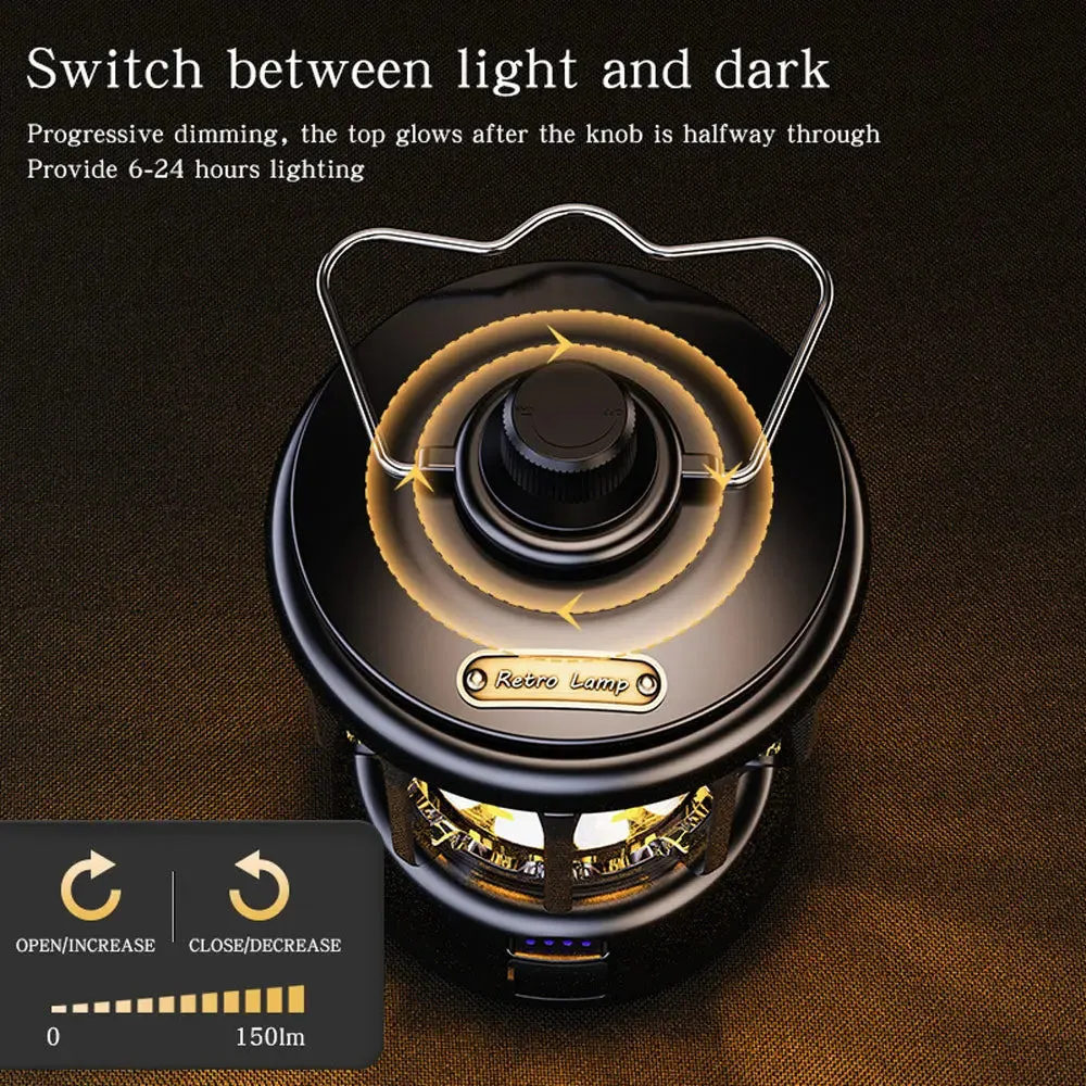 Retro Portable Camping Lantern - Rechargeable Dimmable LED Hanging Lamp