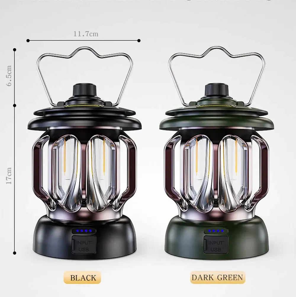 Retro Portable Camping Lantern - Rechargeable Dimmable LED Hanging Lamp