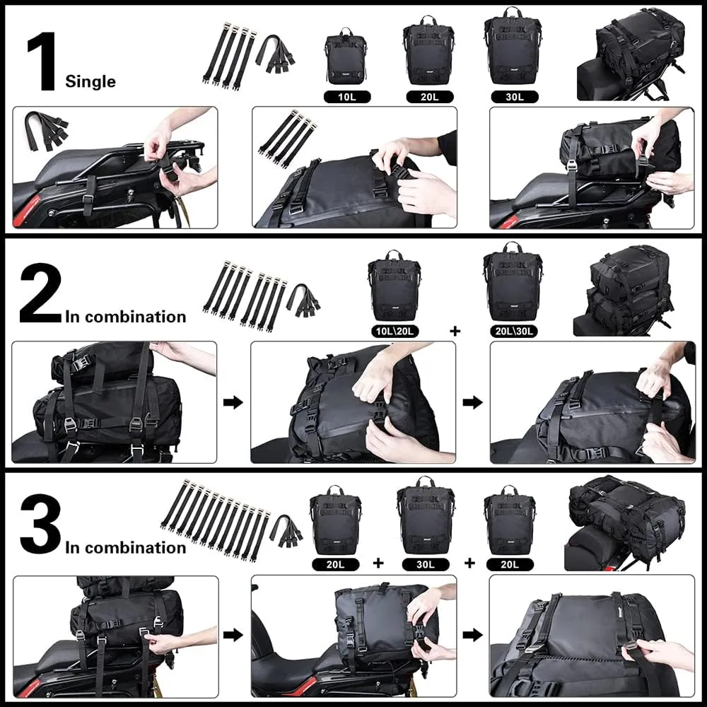 Rhinowalk Motor Saddle Bag Motorcycle Pannier Bag Waterproof Multifunctional Rear Rack Trunk Seat Bag (Black, 30L)