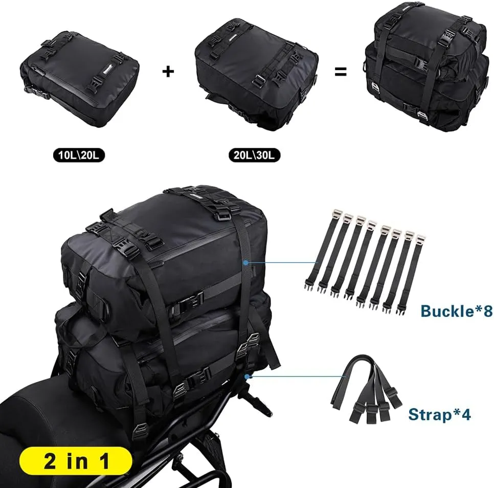 Rhinowalk Motorcycle Tail Bag 20L Motor Travel Luggage Waterproof Motorbike Rear Rack Trunk Storage Bag - Black
