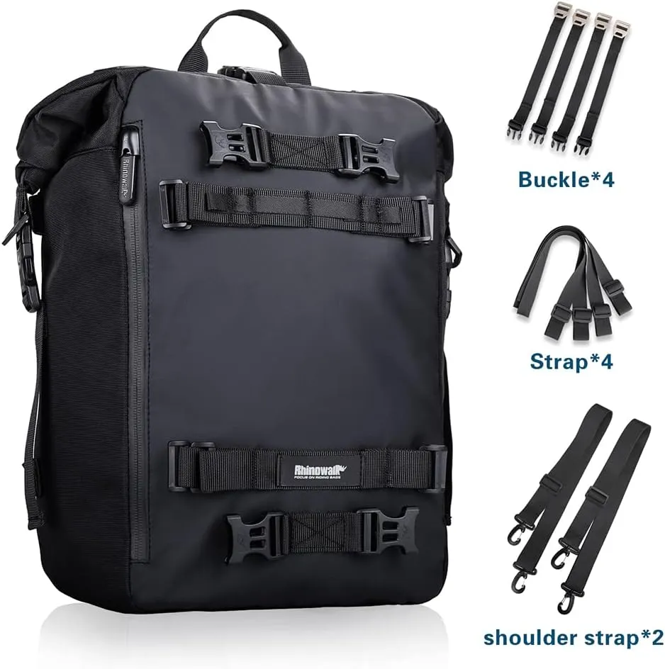 Rhinowalk Motorcycle Tail Bag 20L Motor Travel Luggage Waterproof Motorbike Rear Rack Trunk Storage Bag - Black